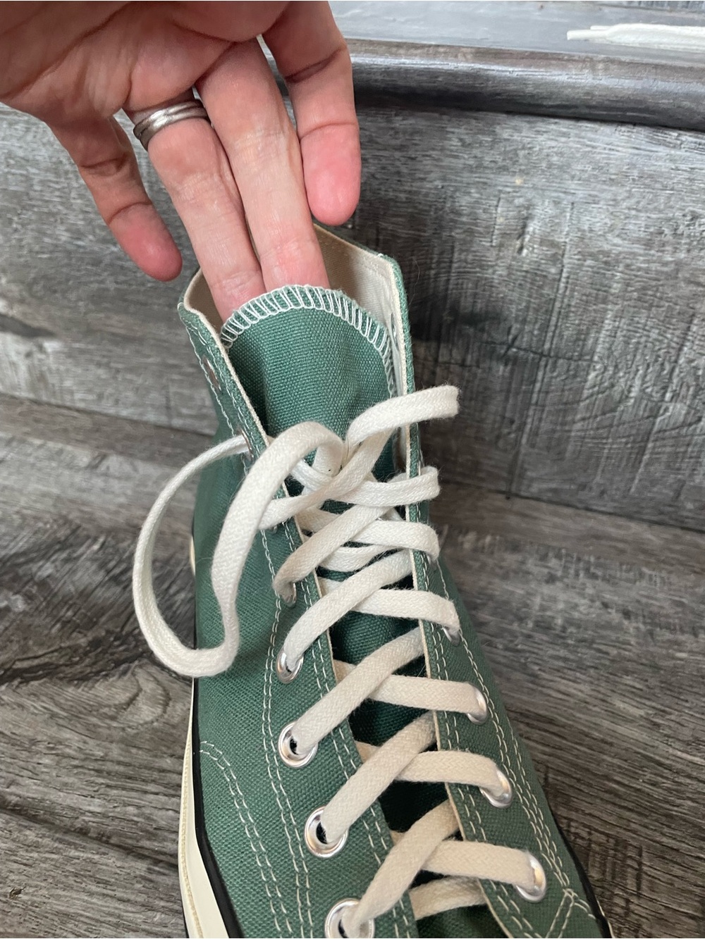 Converse High Top Sneakers in Sage Green and Cream - Picture 7 of 8